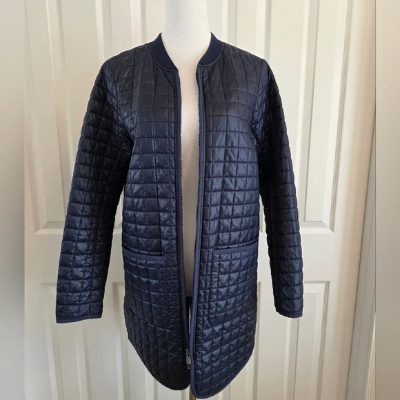 Athleta Grandview Prima Loft Long Quilted Jacket Navy Lightweight Puffer-SZ S - Picture 3 of 14